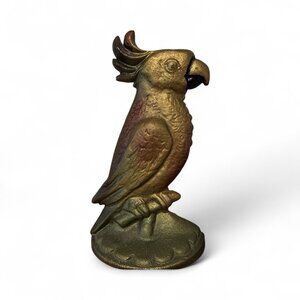 Vintage Cast Iron Parrot Doorstop Cockatoo Bird Bronze Gold Finish Heavy